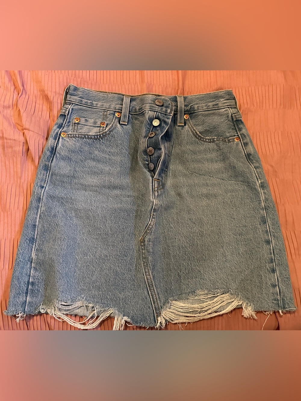 Levi's Light Blue Distressed Denim Skirt 26